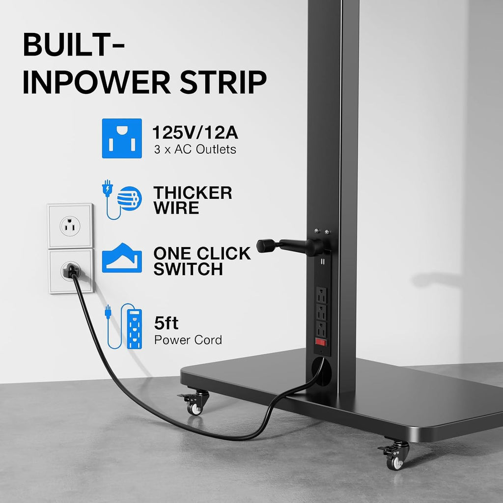 Mobile TV Stand for 32-75inch TVs with Power Outlet TV Cart with Wheels - Image 2