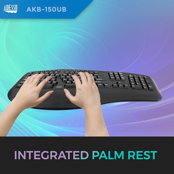 Adesso Ergonomic USB Keyboard, 105-Key US Layout AKB-150UB | Integrated Palm Rest, Split Key Design, Multimedia and Internet Hotkeys - Image 9