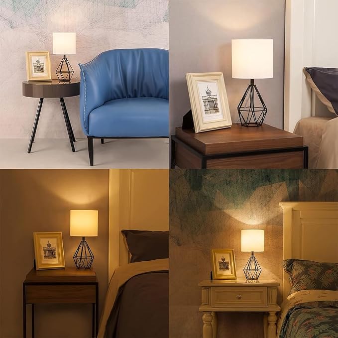 Black Bedside Table Lamp,Small Nightstand Lamp for Bedroom,Modern Desk Lamp with TC Fabric Shade Geometric Metal Base for Living Room Study Office Farmhouse - Image 5