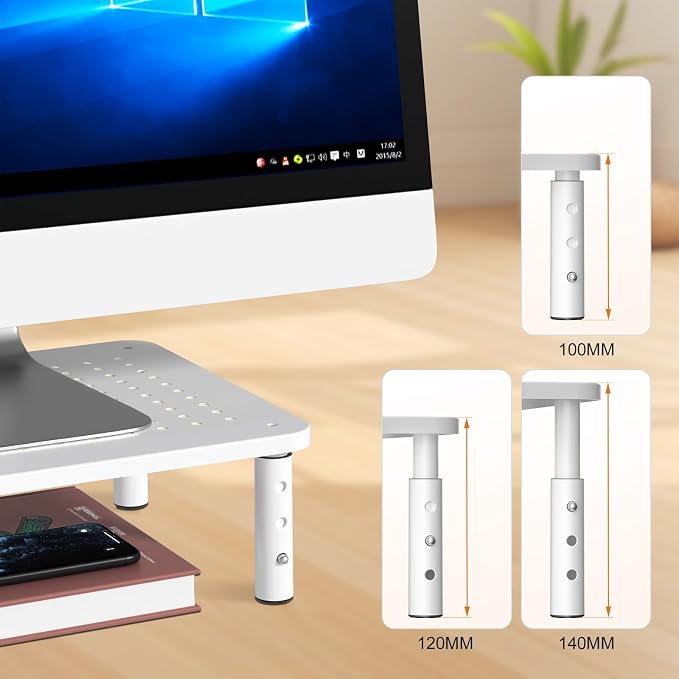 Monitor Stand Riser,3 Level Height Adjustable Desktop monitor stand for Computer, Laptop, Printer, Notebook with Vented Metal Platform 370X235MM 2 Packs,White - Image 3