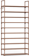Kitsure 10 Tier Shoe Rack, Tall Shoe Organizer, 32.2" Wide, Brown | Large-Capacity Shoe Storage with Hooks, Shoe Shelf for Closet, Entryway, Bedroom, Living Room, Zapateras Organizer by Kitsure