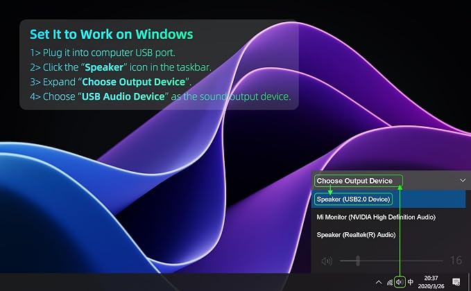 Computer Speakers for Desktop PC, Monitor Speakers, USB Plug-in, Wired, External Speaker for Laptop, Small Computer Soundbar for PC, with Loud Sound, Deep Bass, USB-C Adapter, Easily Clamp to Monitor - Image 8