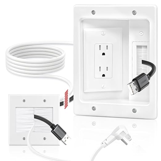 in Wall Cable Management Kit with Recessed Tv Outlet Box-Two-Hole Socket, 9ft Cord,Tv Cable Hider Wall Kit Hider Box Fits All Plugs, Easy, Safe Cable Management by Naerza