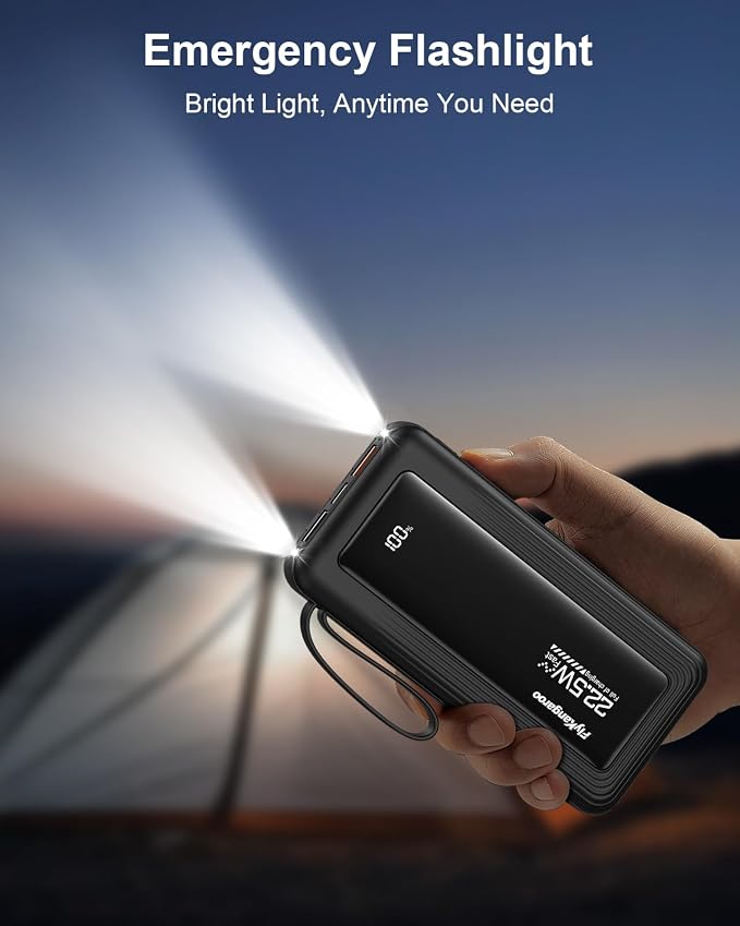 Portable Charger with Built in Cables, Power Bank 10000mAh | Built in 4 Cables, Slim, 22.5W Fast Charging, USB C LED Display, 6 Outputs & 2 Inputs, Flashlight - Image 4