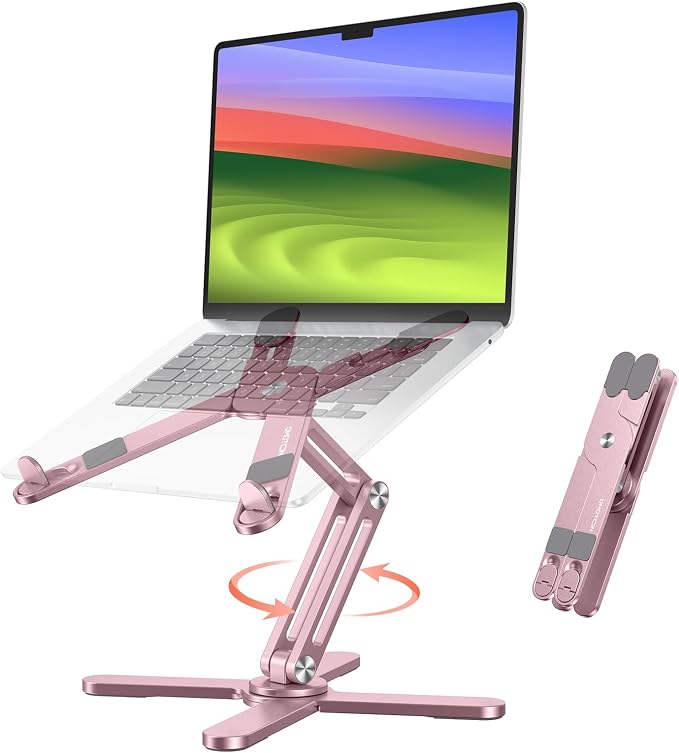 OMOTON LA10 360° Rotating Laptop Stand Riser Foldable for Desk, Pink | Aluminium Aolly, Adjustable Height Angles, Collaborative Work, Easy Storage, Fits Laptops up to 17", for MacBook Pro/Air HP by OMOTON