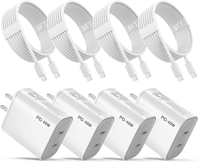iPhone 17 16 15 Charger, 4 Pack 40W USB C Charger Dual Port Fast Charging Block (4-Pack 6 ft USB C to C Cable Cord Included) for iPhone 17 16 15 Pro Max/15Pro/15/15Plus,iPad | USB C Charger Fast Charging (4-Pack 6 ft USB C to C Cable Cord Included) for... by FastandSafeCharging
