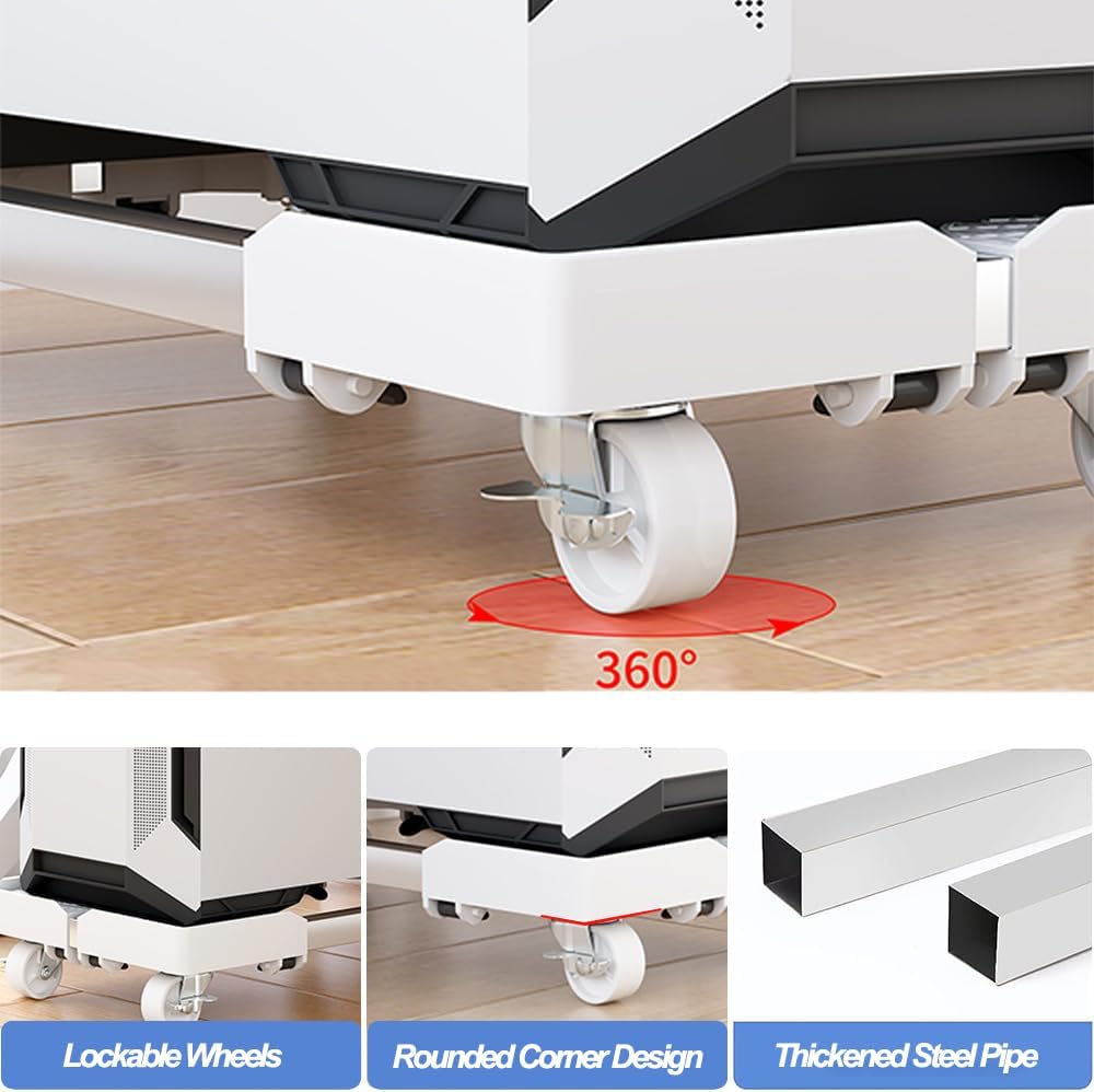 White Mobile CPU Stand, Adjustable PC Tower Stand - Image 4