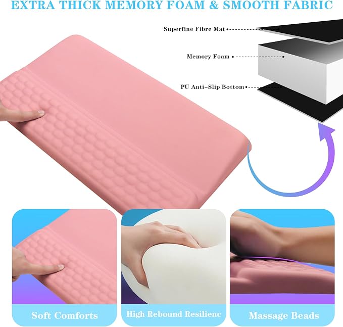 Computer Keyboard Stand with Wrist Rest, Ergonomic Tilted Keyboard Holder - Keyboard Riser with Wrist Pad - Keyboard Tray Support for Office Home - Pink - Image 4