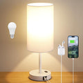 Dicoool 17.4" Bedside Lamp for Bedroom - Dimmable Touch, USB A+C, AC Outlet | LED Bulb Included, 3-Way Dimmable, 17.4" Table Lamp for Living Room, Dorm, White Fabric Lampshade, White Metal Base by DicooolDirect