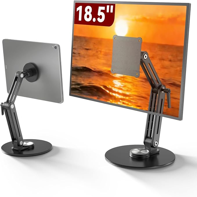 Jakeko Magnetic Portable Monitor Stand VESA Mount 75mm Travel 360° Swivel | L-Shaped Hand Wrench,13.3" 14.1" 15.6" 17.3" 18.5 Inch Screen,Thickened Base,Fully Folds Flat For Easy Storage,Solid Aluminum by Jakeko