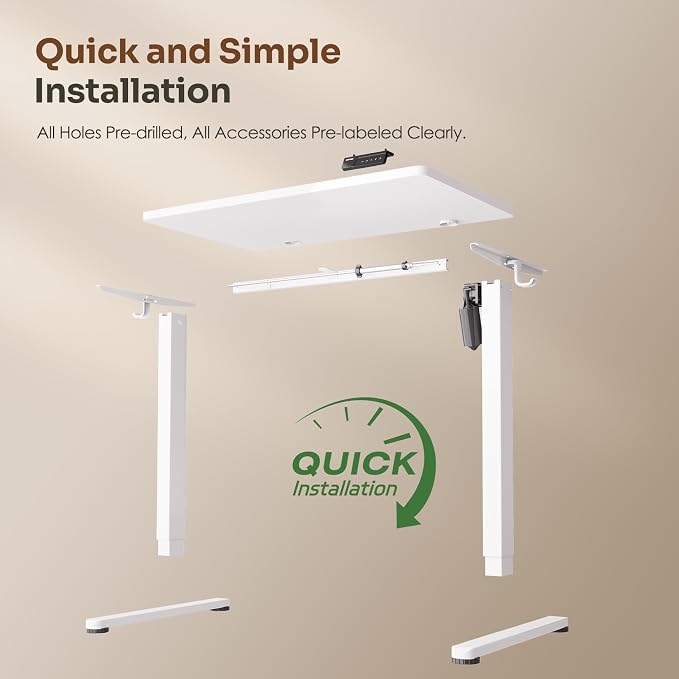 Monomi 35"x20" Small Electric Standing Desk,Whole Piece Desktop,White | Height Adjustable Desk with Memory Controller and wheels, Sit Stand Computer Workstation for Home Office,Space Saving - Image 8