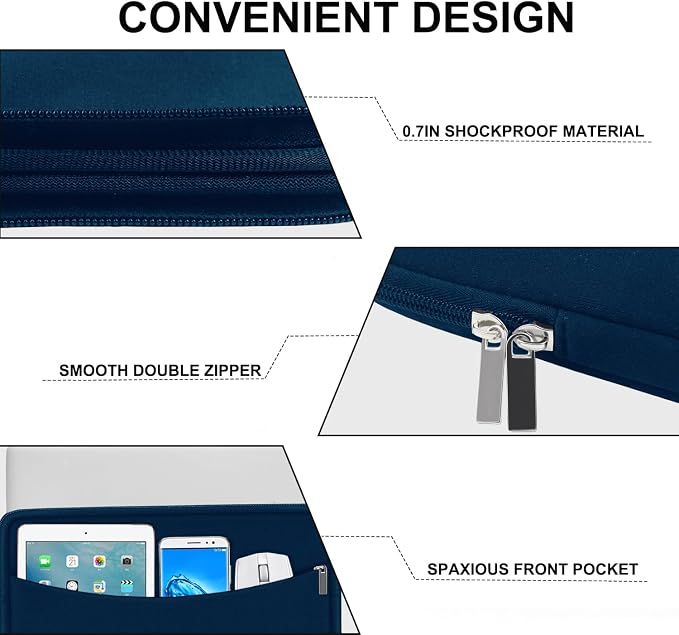 Laptop Sleeve Case 14 inch, Shockproof Protective Laptop Cover Briefcase Carrying Computer Bag with Accessory Pocket Portable Computer Sleeve for 14" MacBook, HP, Dell, Lenovo, Acer, Blue - Image 3