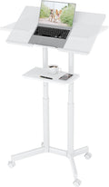 BONTEC Lecterns & Podiums Portable Mobile Standing Laptop Desk, Sit Stand | Height Adjustable, Home Office Classroom Pulpit Stand Up Desk Workstation, Rolling Table Laptop Cart with Storage Tray, White by BONTEC