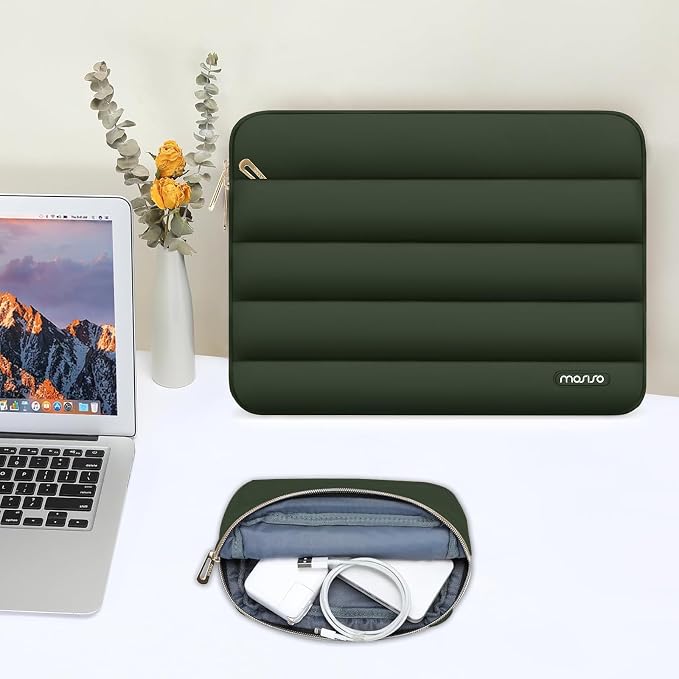 MOSISO Laptop Case 16 inch, 15-15.6 inch Puffy Laptop Sleeve Carrying Case | Compatible with MacBook Pro 16, HP Dell ASUS Acer Toshiba Lenovo, Polyester Horizontal Bag with Small Case, Army Green - Image 5