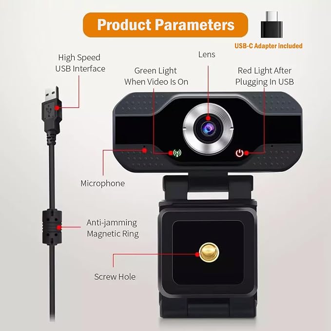 Webcam with Microphone, 2 Mics, 90° FOV, Computer Camera | USB Type-A & A-to-C Adapter, Fixed Focus, Plug&Play for Zoom/Teams/Facetime/YouTube/Google Meet/Switch 2 Camera, 2026 Version - Image 5