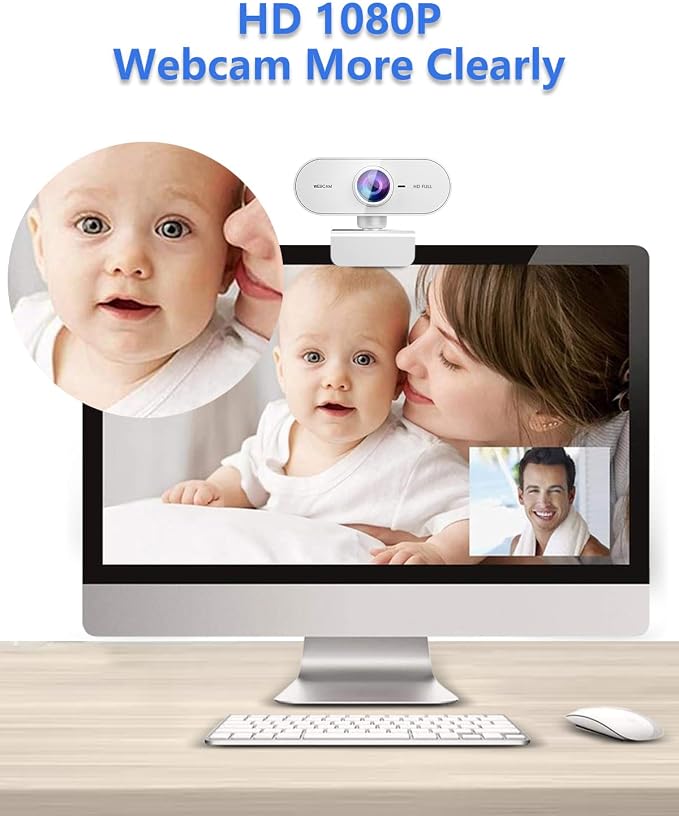 Webcam for pc with Microphone,Full HD 1080P White Streaming Web Cam for Mac Laptop, Mini USB C External Clip Computer Camera for Desktop,Cheap Facecam for Video Conference,Gaming Skype Meeting - Image 2