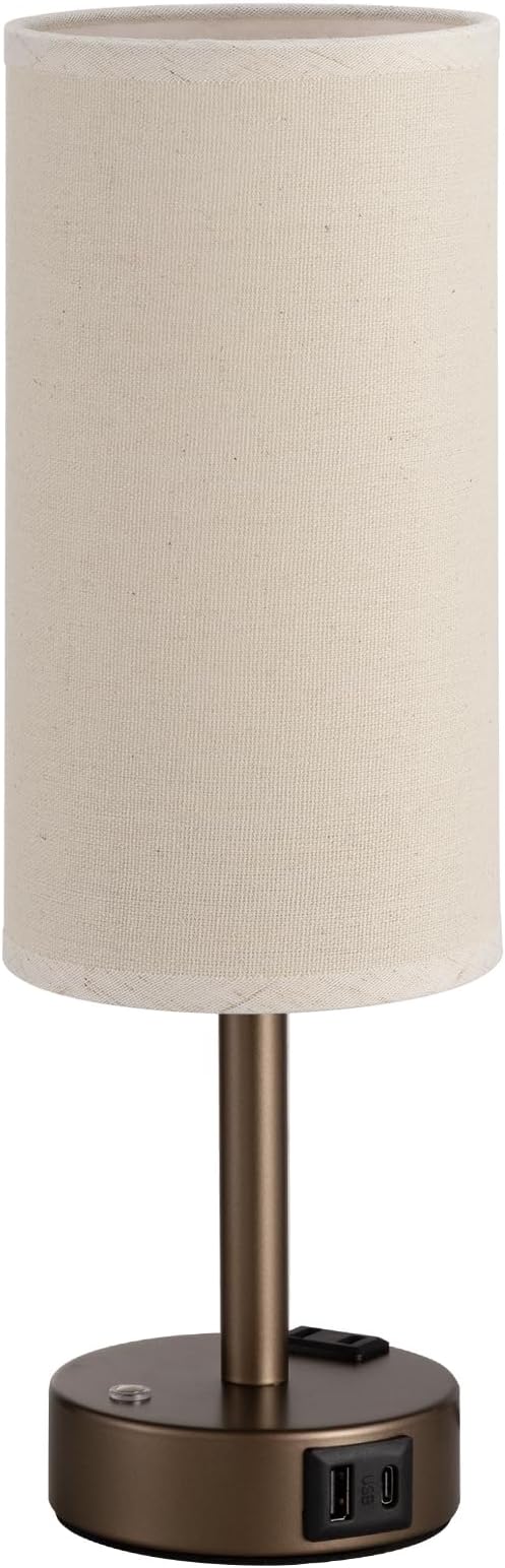 Brown Touch Bedside Lamp for Bedroom, Stepless Dimmable, USB A+C, AC Outlet | Base Touch Button Only, Memory Brightness, Ultra-dim Night Light, Included Bulb for Optimal Dimming, Beige Fabric Shade, Desk - Image 9