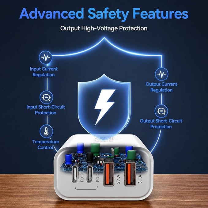 USB C Wall Fast Charger Block, 40W 4-Port Type C Charger Fast Charging Blocks PD Power Charger Adapter+QC 3.0 USB Multiport Charger Brick for iPhone 17/16/15/14/13/12 Pro Max, iPad, Galaxy S25-2Pack - Image 7