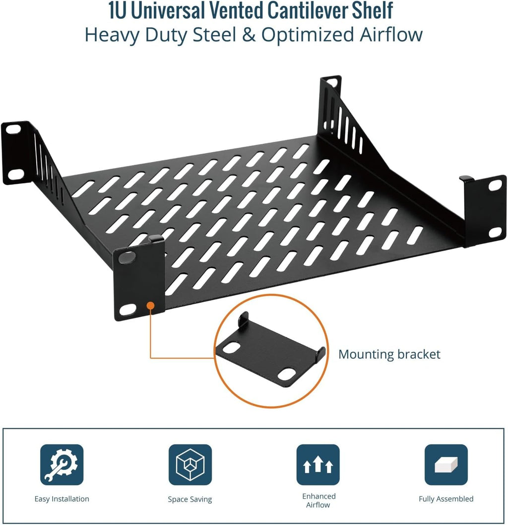 Tecmojo 1U Rack Mount Shelf for 10" Server Rack, 7.87" Deep Vented Cantilever Tray, Metal Shelf for Network Cabinet, Server Enclosure, Enhanced Airflow, Black - Image 6