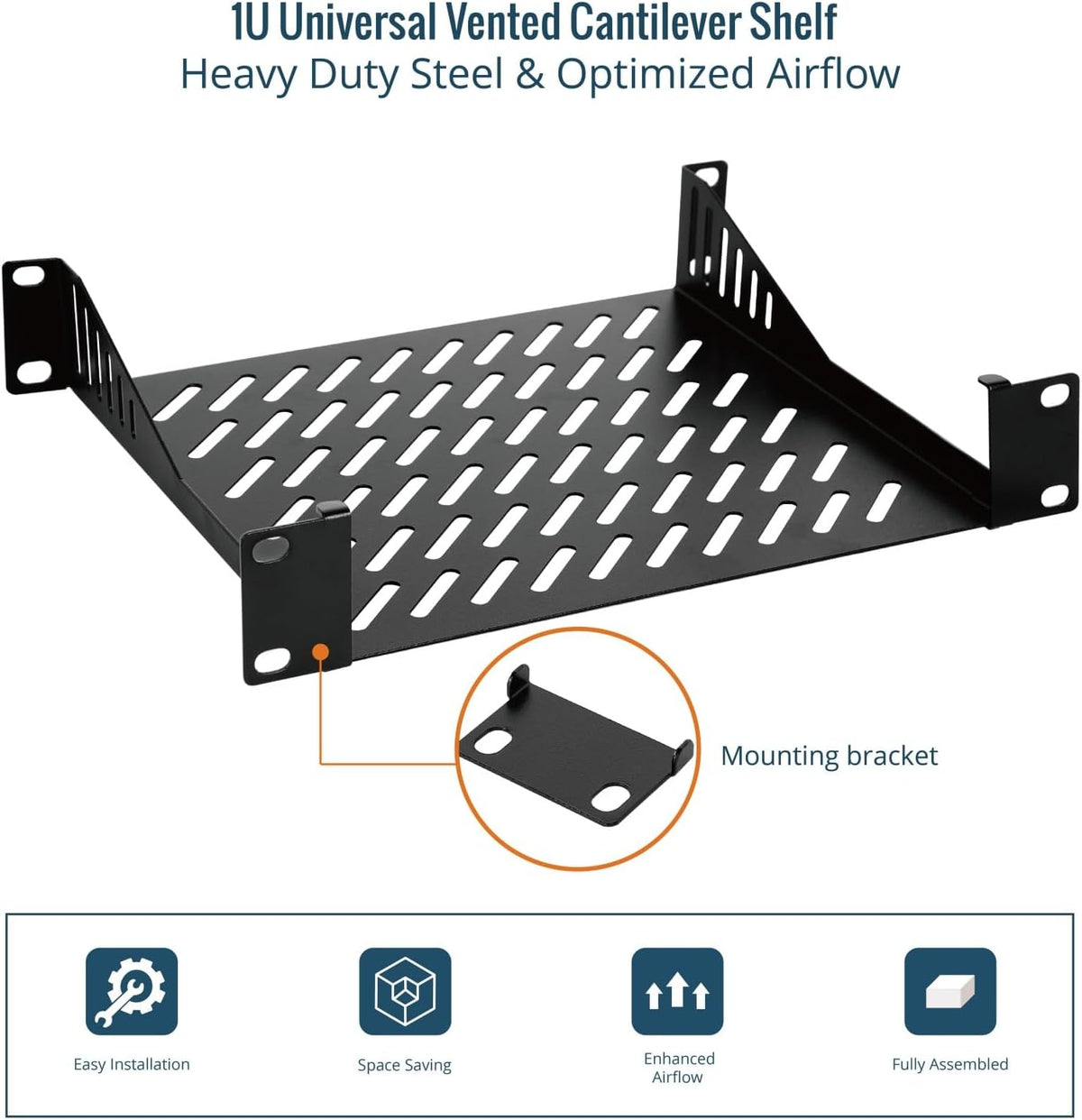 Tecmojo 1U Rack Mount Shelf for 10" Server Rack, 7.87" Deep Vented Cantilever Tray, Metal Shelf for Network Cabinet, Server Enclosure, Enhanced Airflow, Black - Image 6