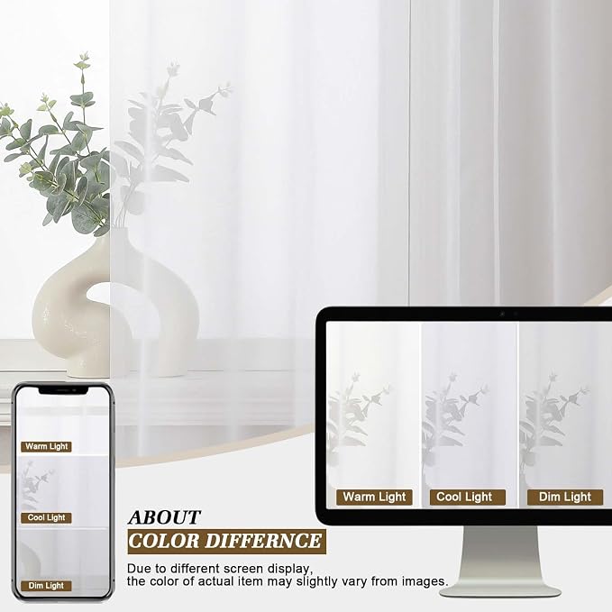 White Sheer Curtains 63 Inch Length for Living Room 2 Panels Set | Light Filtering, Rod Pocket, Soft Airy Voile Sheer, Bedroom Window Treatments, Airy Soft Fabric,2 Pcs Each 42"W X 63"L - Image 7