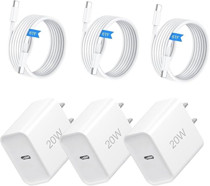 USB C Charger, 20W Type C Wall Charger Block with 3 Pack 6FT Cable for 17/17 Plus/17 Pro/16/16 Plus/16 Pro Max/15/15 Plus/15 Pro/15 Pro Max by Unknown