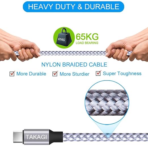 USB C Cable Fast Charging Nylon Braided 3Pack 6ft USB A to Type C Cord | USB C Charger Data Sync Transfer for iPhone 17 Pro Max/17 Air/16 Pro Max/16 Plus/15 Pro/iPad Pro Air Mini Galaxy S20 (White) - Image 4