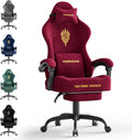 Velvet Fabric Gaming Chair - 20.5″ Wider Seat Cushion, Fire Embroidery, Ergonomic High Back Game Chair with Footrest | Computer Chair with Massage Lumbar Support for Adult, Red by Ferghana
