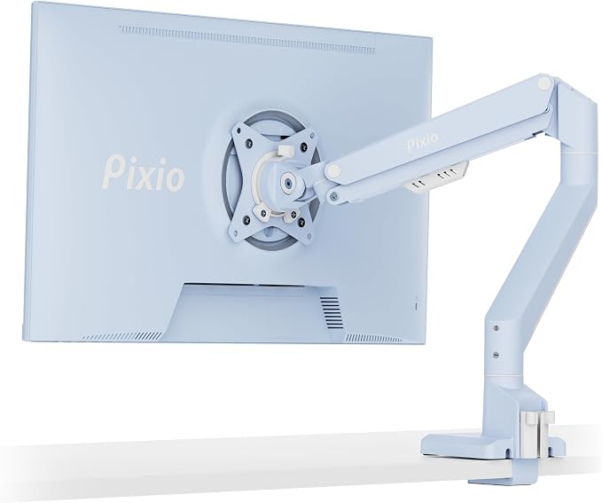 Pixio PS1S Wave Blue Single Monitor Arm Stand Desk Mount - Fits up to 32 inches Monitors and up to 19.8lbs. VESA Compatibility and Integrated Cable Management by Pixio