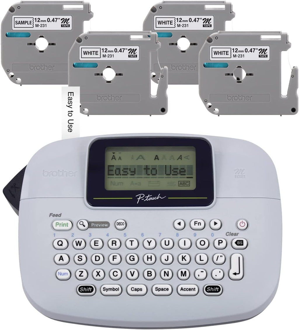 Brother PT-M95 P-Touch Monochrome Label Maker Bundle (4 Label Tapes Included),White by Brother