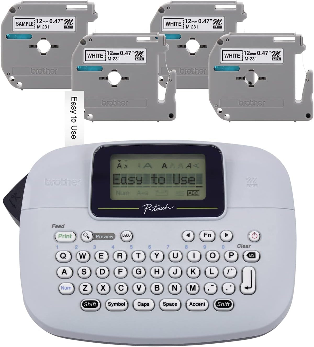 Brother PT-M95 P-Touch Monochrome Label Maker Bundle (4 Label Tapes Included),White by Brother