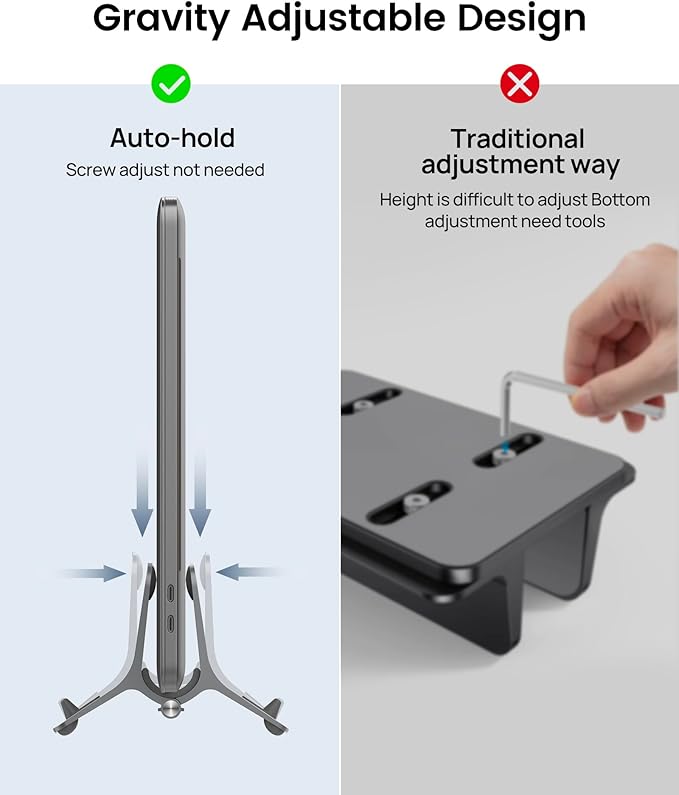 Vertical Laptop Stand for Desk, Gravity Auto Lock MacBook Stand, Aluminum Laptop Holder Vertical Compatible with MacBook Pro, Air, Tablet, Space-Saving Organize Work & Home Office, Gray - Image 3
