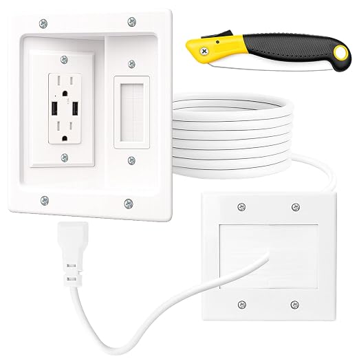 TV Cord Hider for Wall Mounted TV, in-Wall Cable Management System with Recessed Power Outlet, Power & Low Voltage Cable Concealer Kit for Clean and Organized Home Theater Setup(AC+ USB) by PodoyDirect
