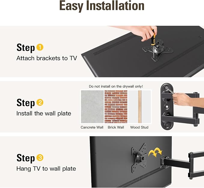 Mounting Dream UL Listed Full Motion Monitor Wall Mount TV Bracket for 10-26 Inch LED, LCD Flat Screen TVs and Monitors, TV Mount with Swivel Articulating Arm, Up to VESA 100x100mm and 33LBS MD2463 - Image 8