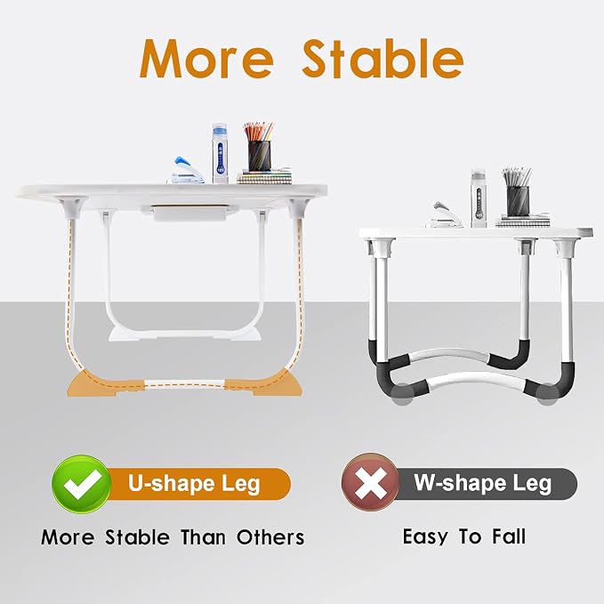 Amaredom Laptop Bed Desk Tray Bed Table, Foldable Portable Lap Desk Notebook Stand Reading Holder with Storage Drawer and Cup Holder for Eating Breakfast on Bed/Couch/Sofa-White Maple - Image 6