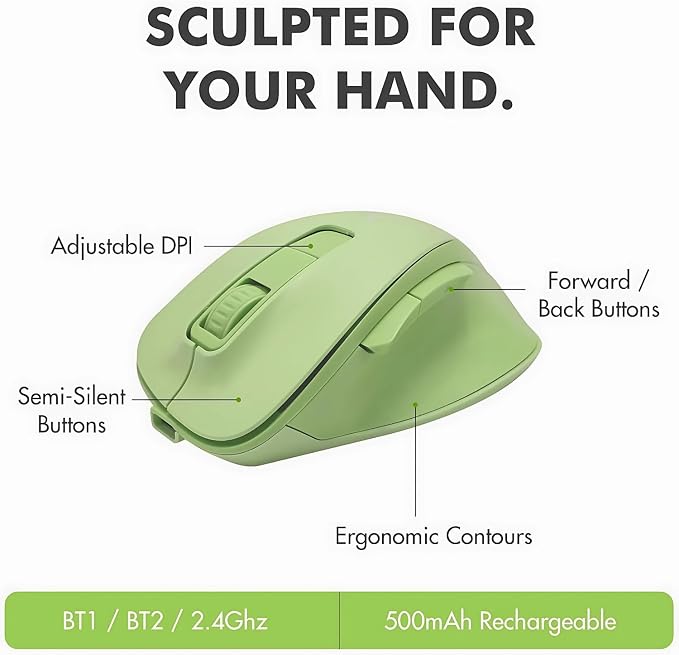 X9 Ergonomic Keyboard and Mouse Wireless Combo - Green Split Keyboard and Mouse Set, Bluetooth/2.4G, Soft Wrist Rest, Rechargeable, Silent Keys, Multi-Device for Laptop, PC, Mac, iOS, Android - Image 9