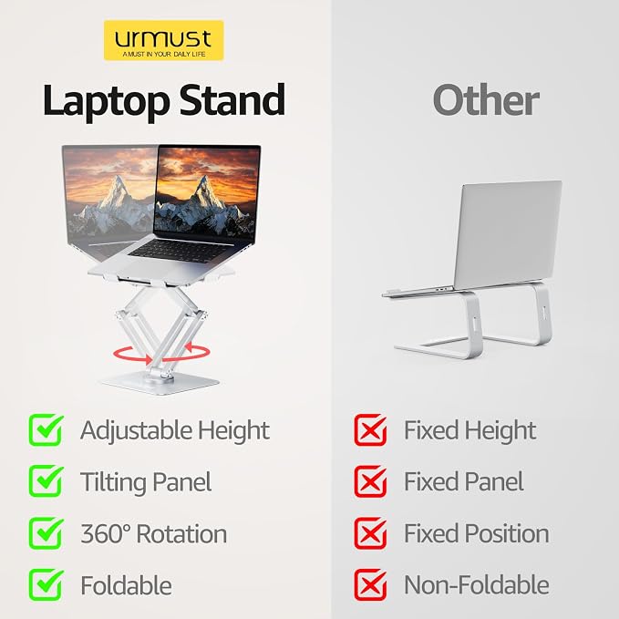 360° Rotating Laptop Stand for Desk fit 10-17" Device | Adjustable Height, Ergonomic Laptop Riser Standing Desk Converter, MacBook Stand, Aluminum Computer Riser Holder - Image 2