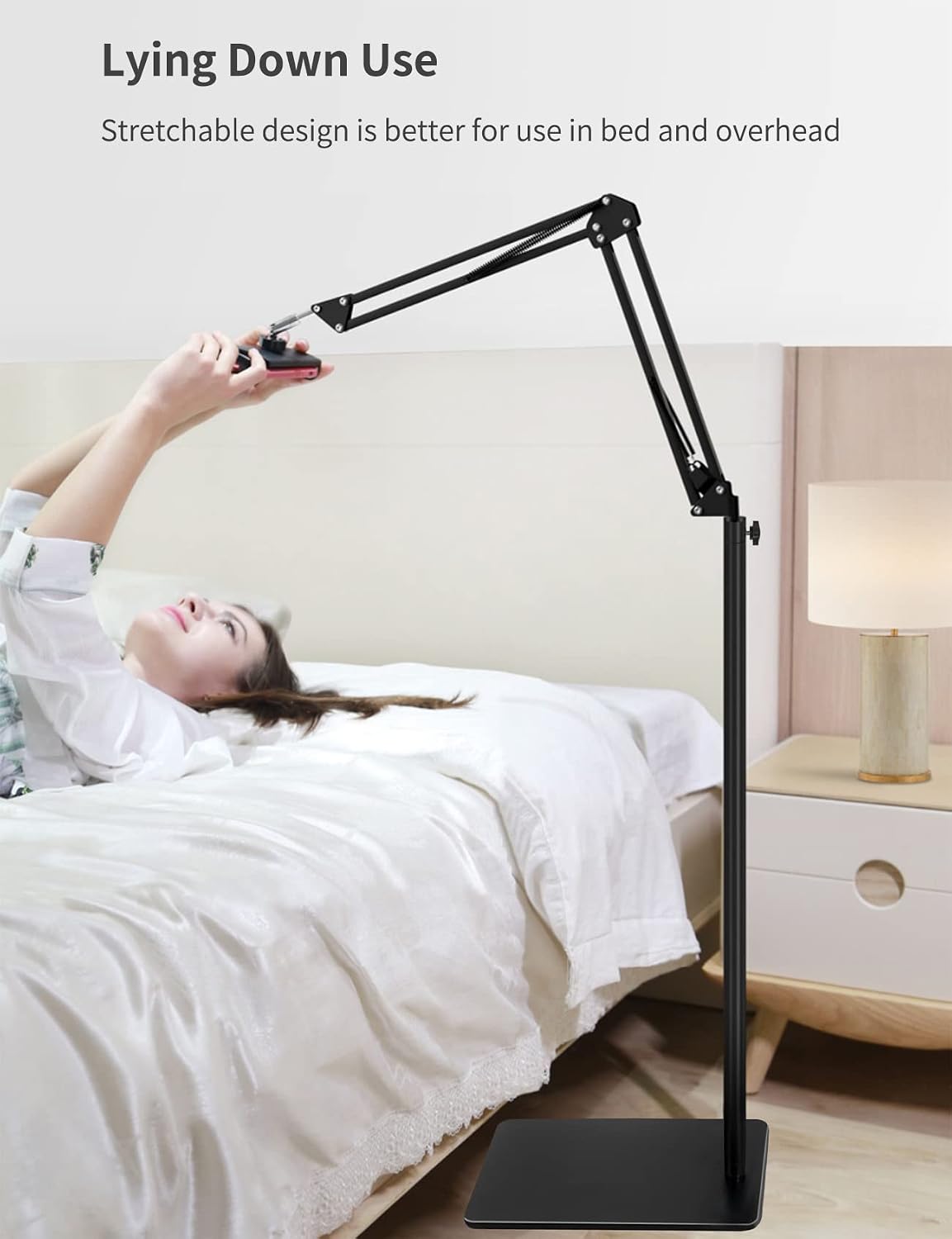 BluuSuuk Tablet Floor Stand with Double Weight Base, Overhead Bed Phone Mount Height Adjustable Arm Stretchable Stand Holder, Compatible with iPad Mini Air Pro, Galaxy Tab, Kindle, Switch, Cell Phones - Image 2