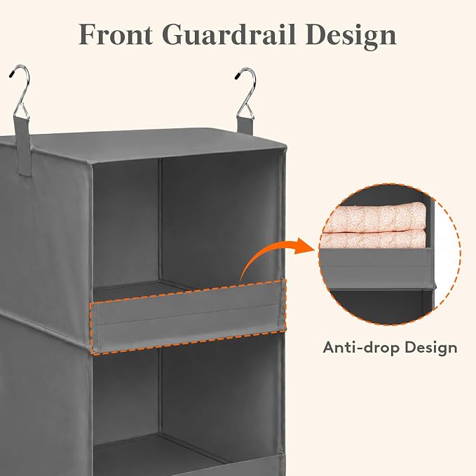 Lifewit RV Storage and Organization, Hanging Closet Shelves | 3 Shelf Front Anti-Slip Closet Organizers and Storage with 2 Sturdy Hooks, Vertical, Foldable, for Camper, Grey, 1 Pack - Image 4