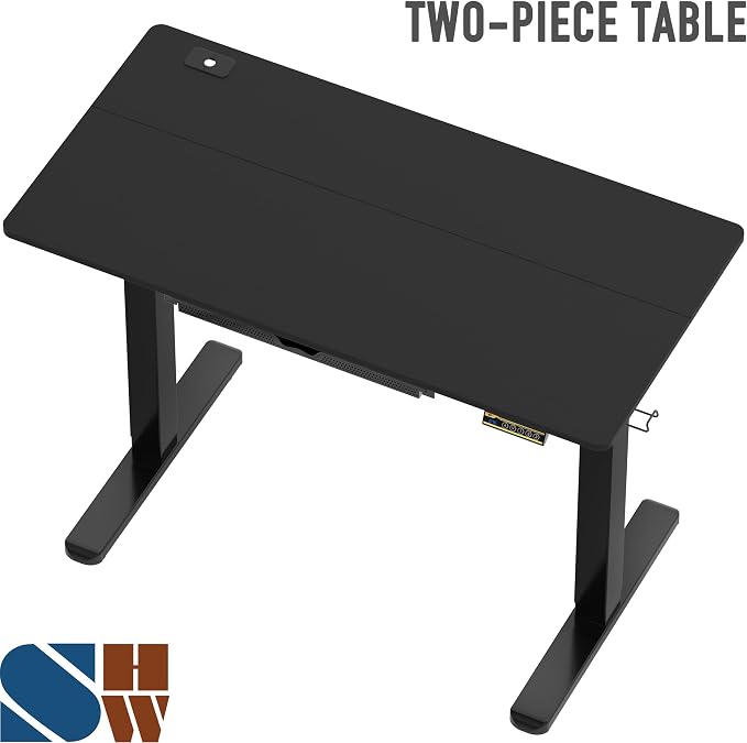 SHW 48-Inch Electric Height Adjustable Standing Desk w/Drawer, Black | w/ Memory Presets and Cable Management | Drawer with adjustable compartments | Hanging Hooks - Image 8