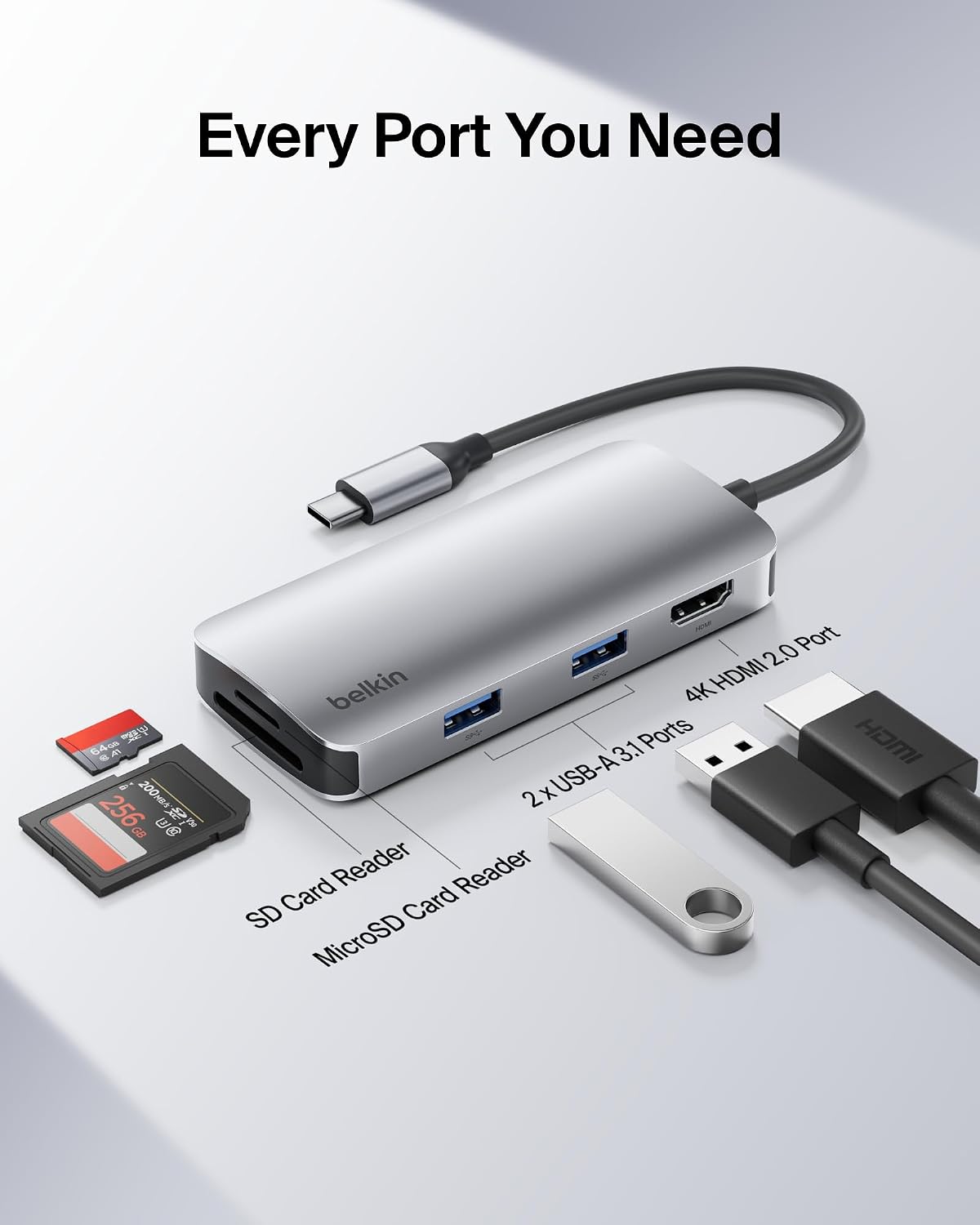 Belkin USB-C Hub 5 in 1 4K HDMI, 2 USB-A, SD & MicroSD - Image 3