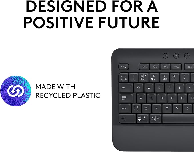 Logitech Signature K650 Comfort Full-Size Wireless Keyboard - Graphite | Full-size with wrist rest, BLE Bluetooth or Logi Bolt USB receiver, deep-cushioned keys, numpad, PC and Mac compatible - Image 5