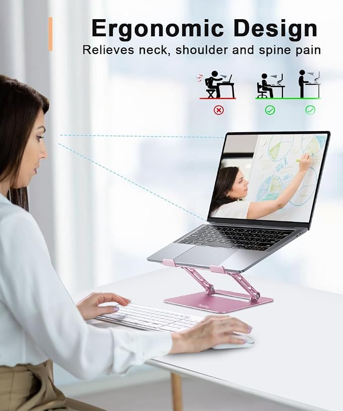Aoviho Laptop Stand Holder, Adjustable Desk Laptop Riser, Foldable Notebook Computer Stands for MacBook Air Pro HP Lenovo Dell Samsung Chromebook, Up to 15.6 inch, Rose Gold - Image 2