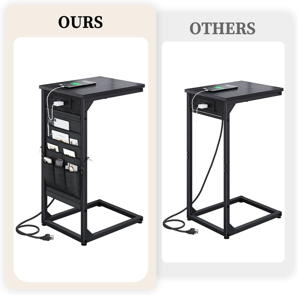 C-Shaped End Tables Set of 2, Small Couch Side Table with Fast-Charging Station, Sofa TV Tray Table with Storage Bag for Living Room, Bedroom, Bedside ET-BK-2 - Image 4
