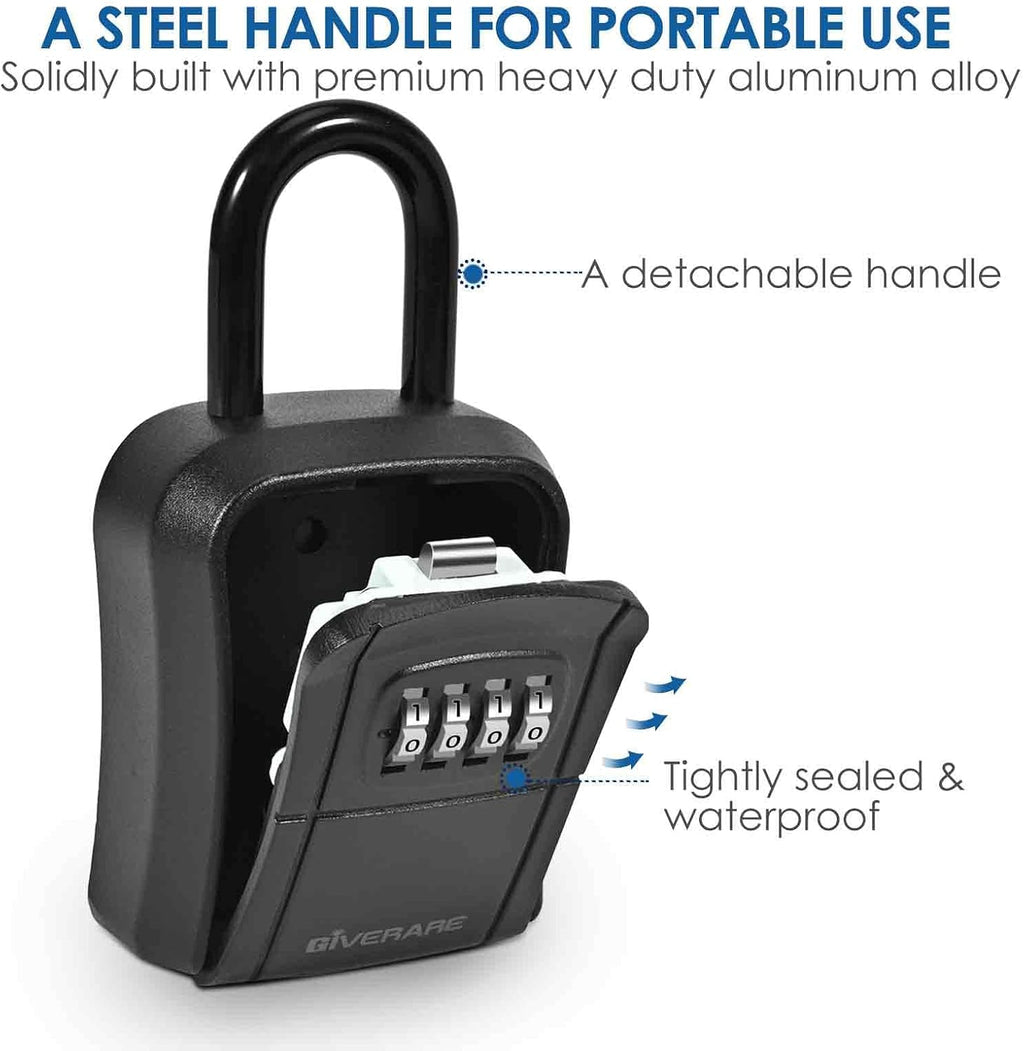 Key Lock Box, Wall Mount 4 Digits Combination Lockbox, Waterproof Outdoor Key Hider, Resettable Safe Password Box for House, Garage, Garden with Mounting Kit&Handle-by GIVERARE - Image 8