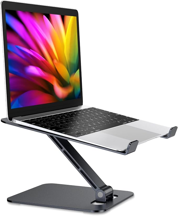 RIWUCT Foldable Aluminum Alloy Laptop Stand for Desk, Height Adjustable Ergonomic Computer Stand, Portable Laptop Riser Holder Printer Stand Compatible with MacBook Pro Air/HP/Dell 10-16", Black by RIWUCT