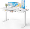Marsail Glass Standing Desk with Drawer,55 x 28 inch Electric Standing Desk, Adjustable Height Desk with Storage & USB Charging Ports, One-Piece Standing Desk for Home & Office, White by Marsail