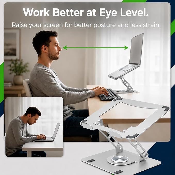Uncaged Ergonomics Swivel Laptop Stand for Desk, Adjustable Computer iPad Stand for Desk w/ 360 Rotation, Portable Laptop Holder for Home Office Ergonomic Supplies (Graphite Gray) - Image 2