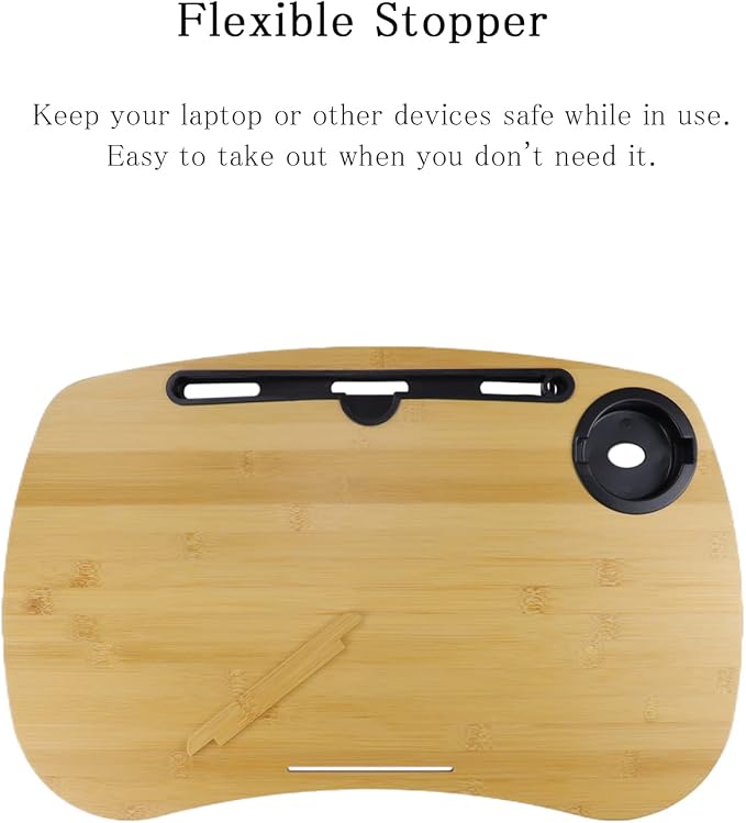 SUMISKY Lap Desk-Portable Laptop Table with Cushion Bamboo Platform Phone Holder L(21.6"x13.8") with Cup Holder - Image 5