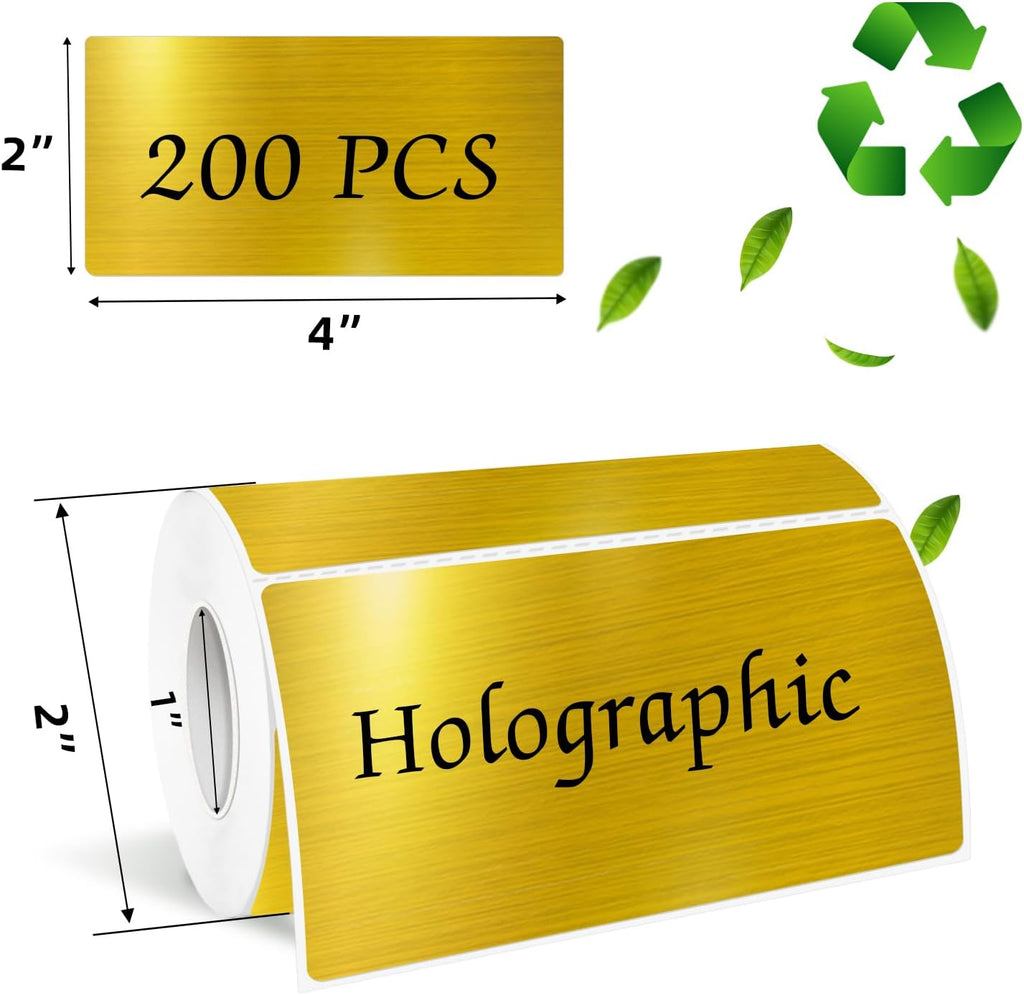 2x4 Inch Holographic Thermal Labels, Gold Direct Thermal Stickers Label, Self-Adhesive Glitter Thermals Printer Sticker Labels, Perforation Line Design- 200Pcs/ 1 Roll - Image 2